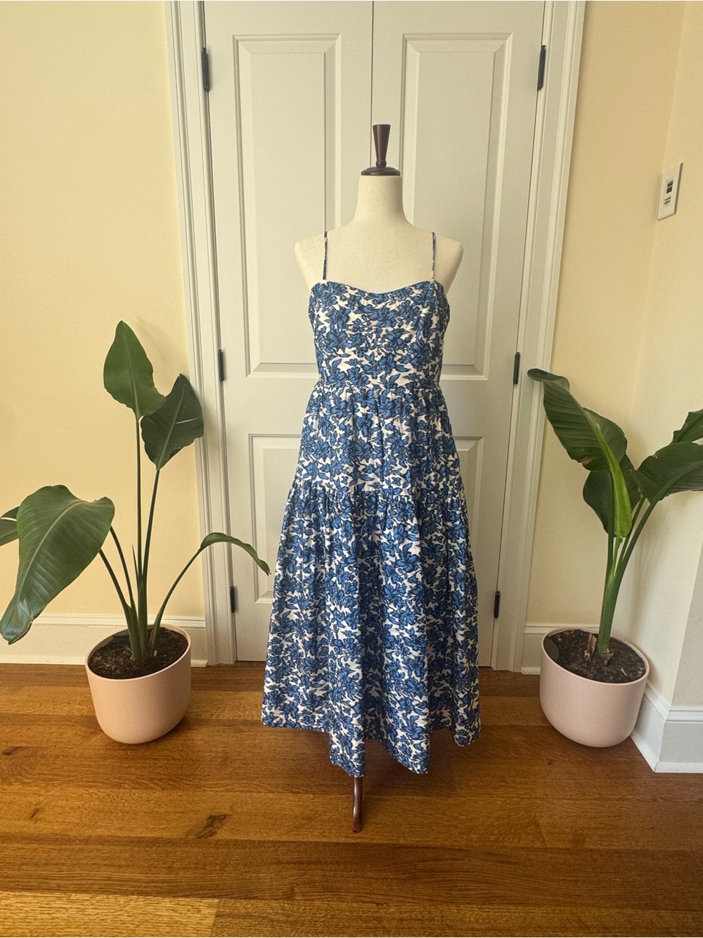 Tanya Taylor Blue Floral Spaghetti-Strap Dress